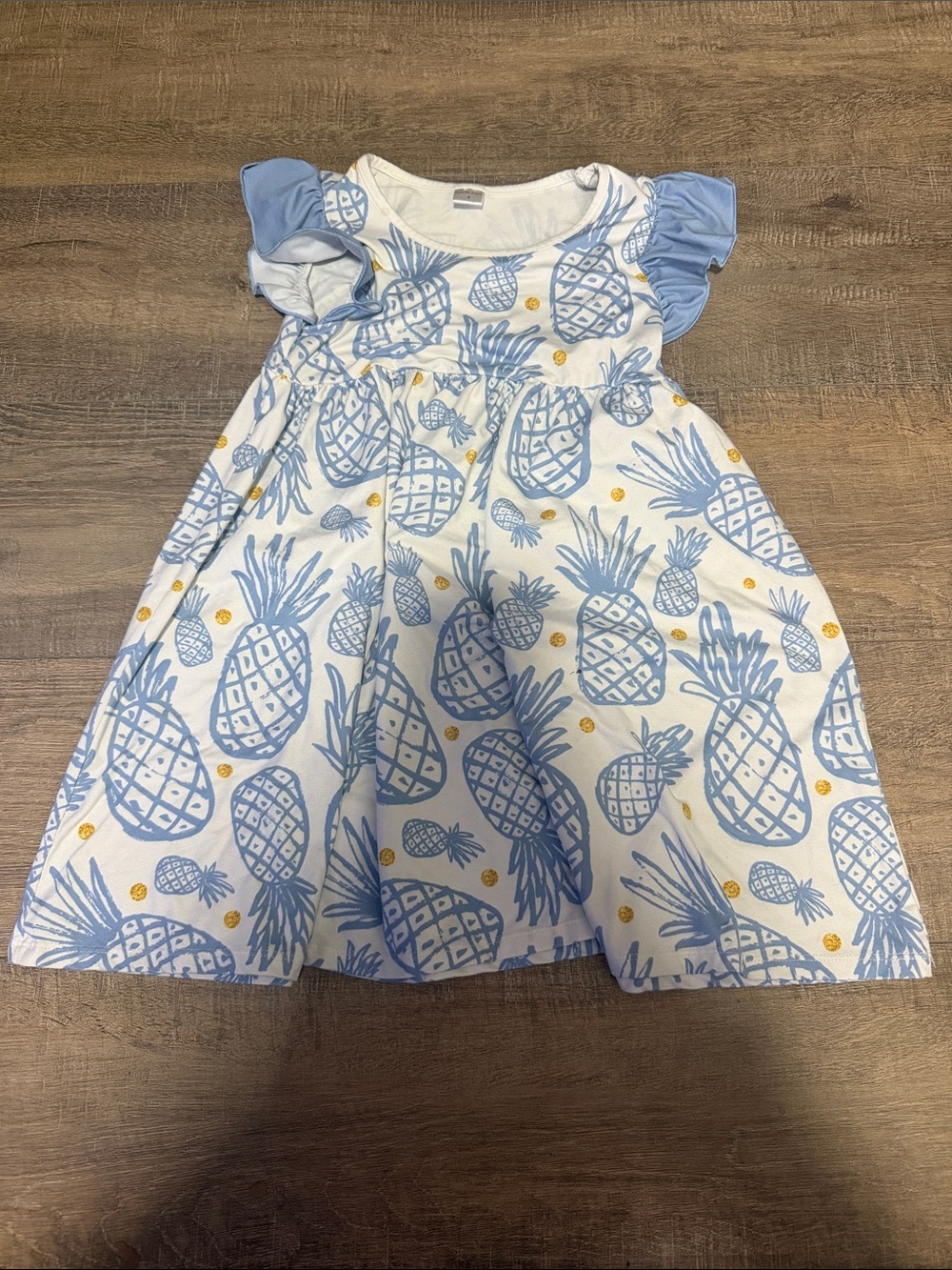 Toddler White Dress with Light Blue Pineapple Print